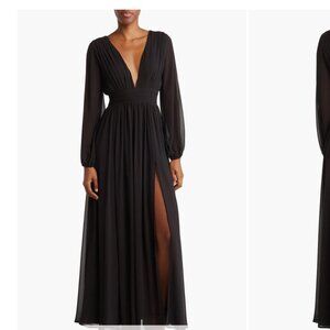 Iris Plunge Neck Long Sleeve Maxi Dress - Jet Black